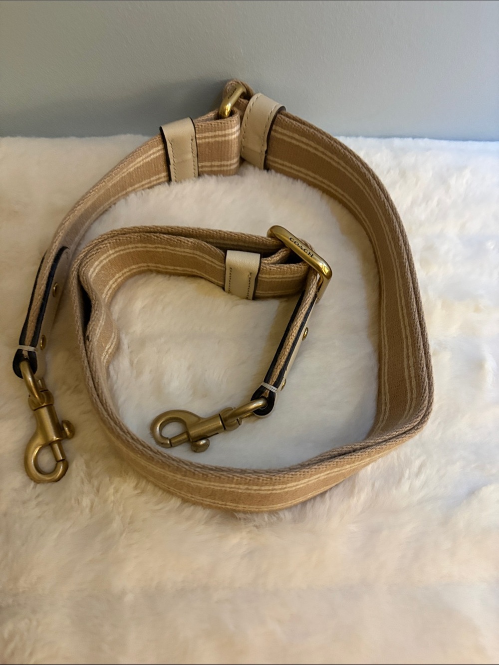 Coach Beige and Cream Leather Strap with Gold Hardware